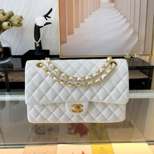 Alternative view of Chanel Classic Medium Smooth Leather Flap Bag White 25cm A01112 Y33352 10601