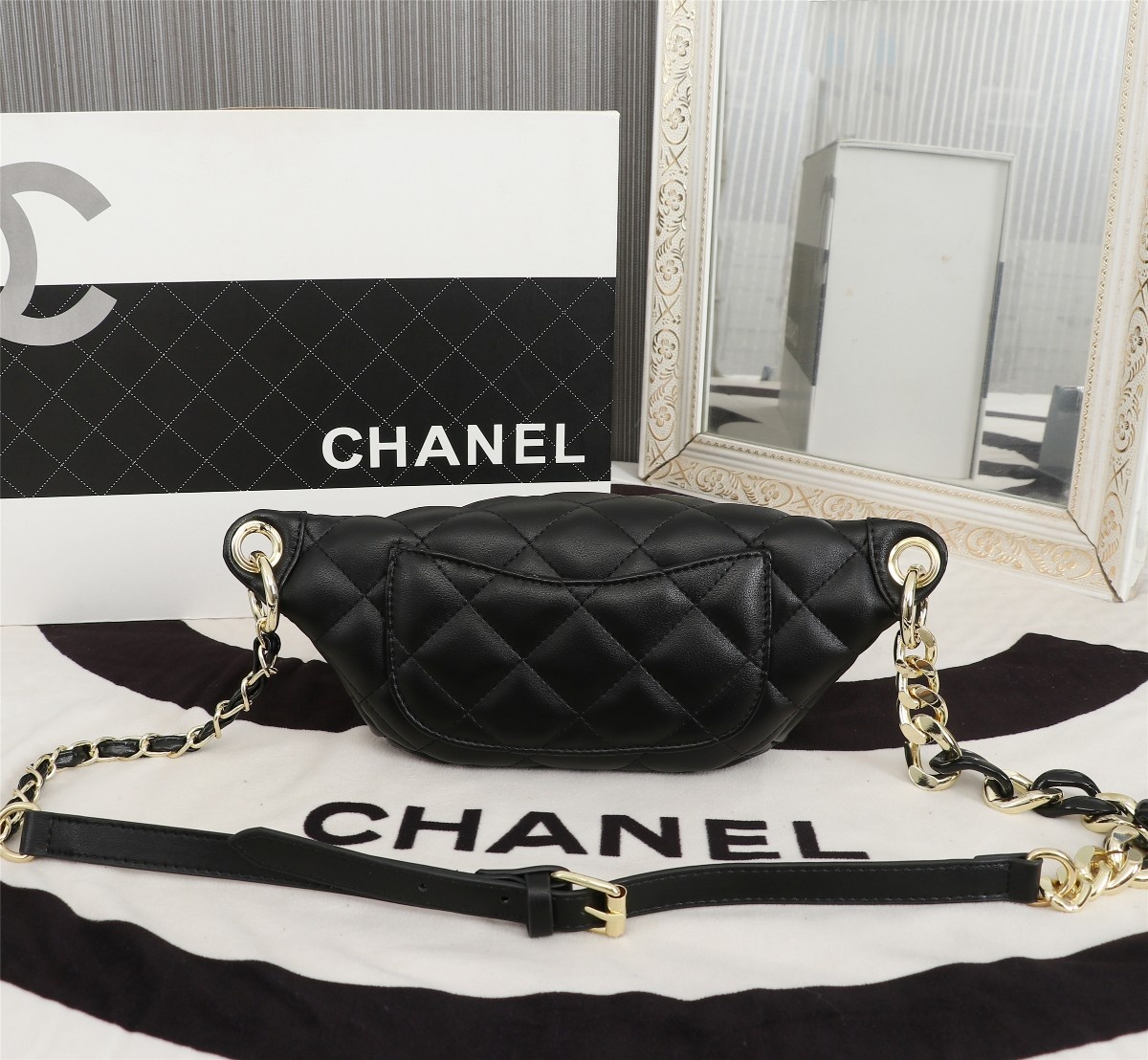 Chanel Waist Bag Gold Tone Metal In Black 23cm - Image 5