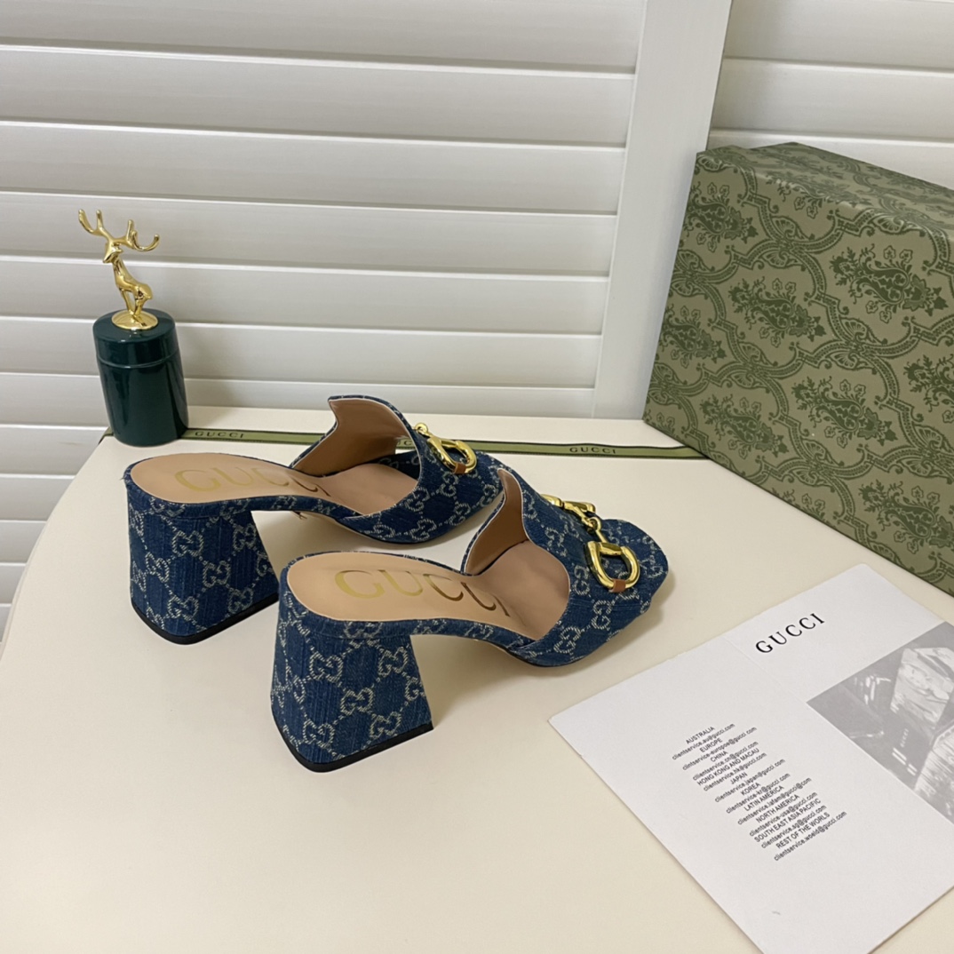 Gucci Horsebit GG Denim Slide Sandal Blue - Image 4