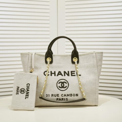 Alternative view of Chanel Deauville Shopping Tote Bag Grey 37Cm