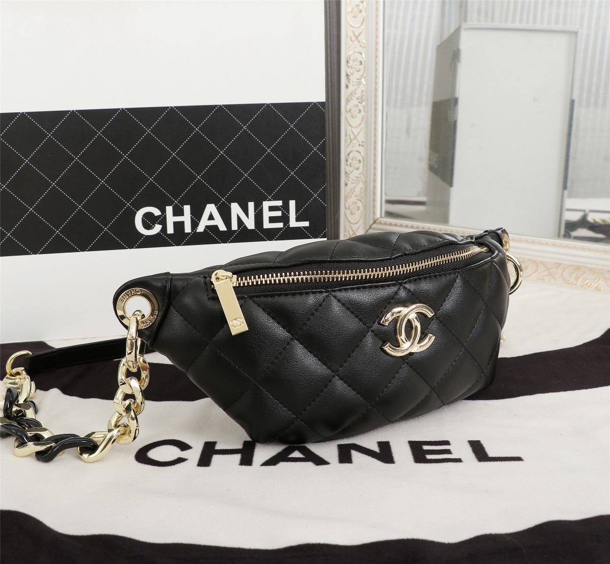 Chanel Waist Bag Gold Tone Metal In Black 23cm - Image 3