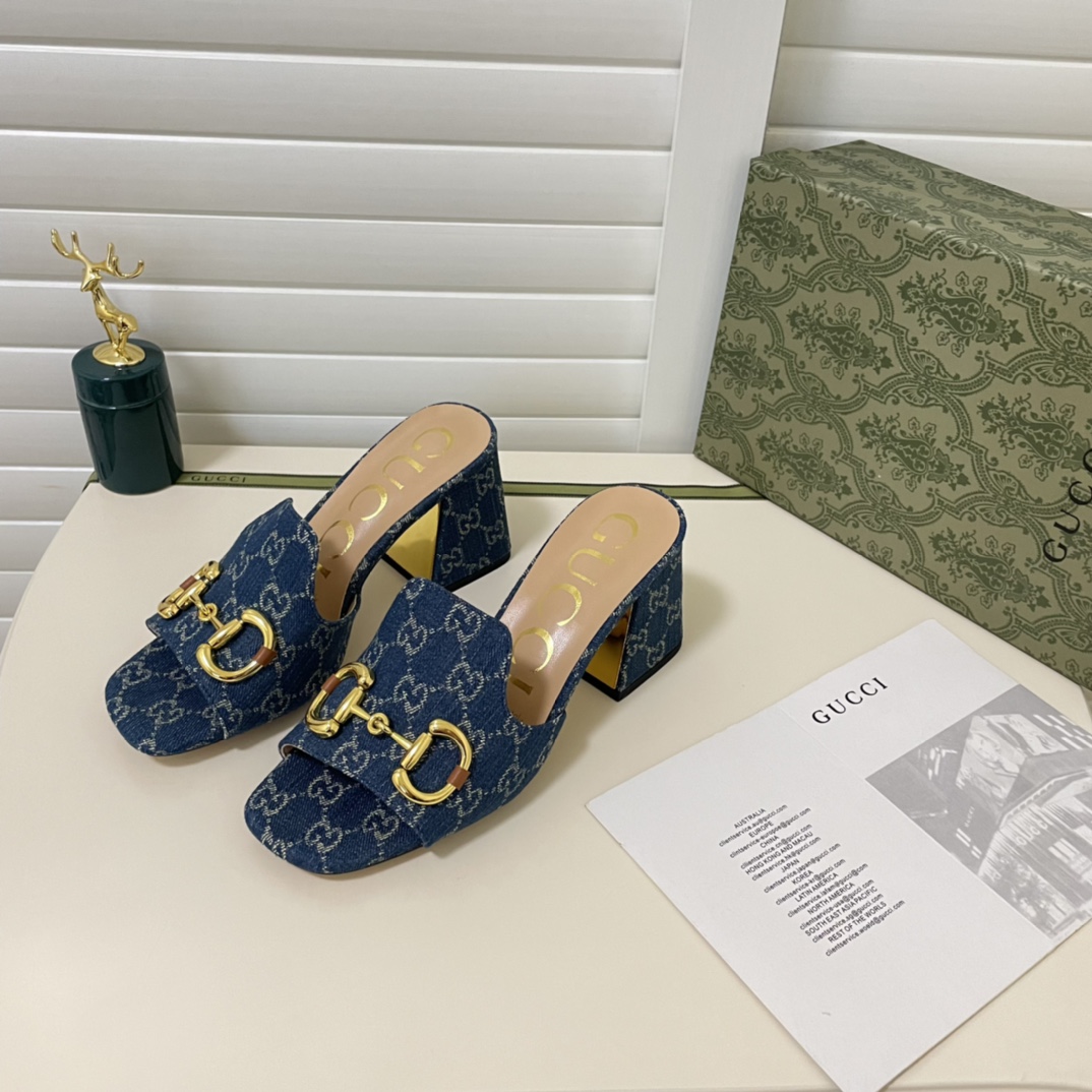 Gucci Horsebit GG Denim Slide Sandal Blue - Image 9