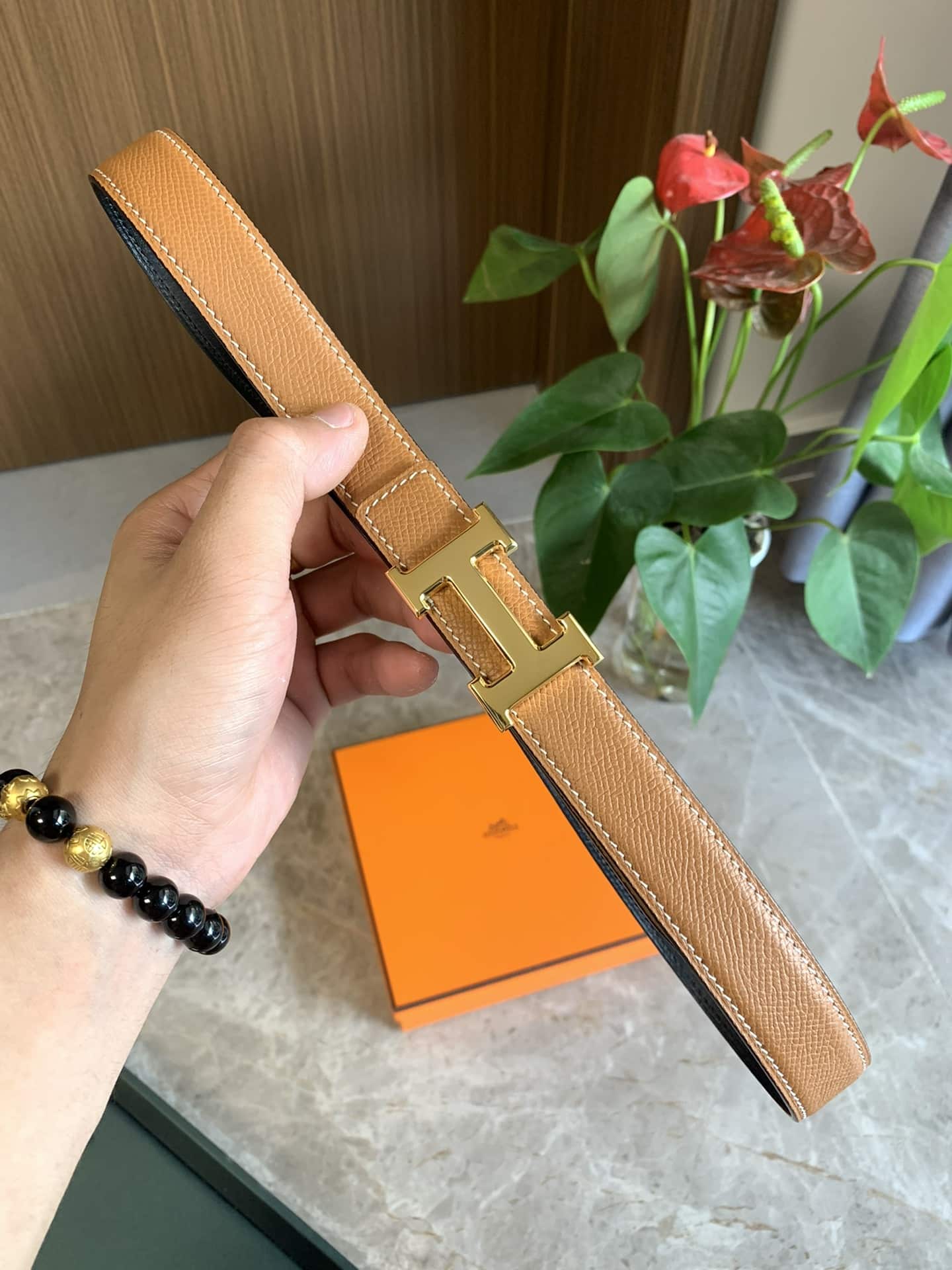 Hermes Mini H Belt Buckle And Reversible Leather Strap Gold Brown 24mm H079645CC06 - Image 5