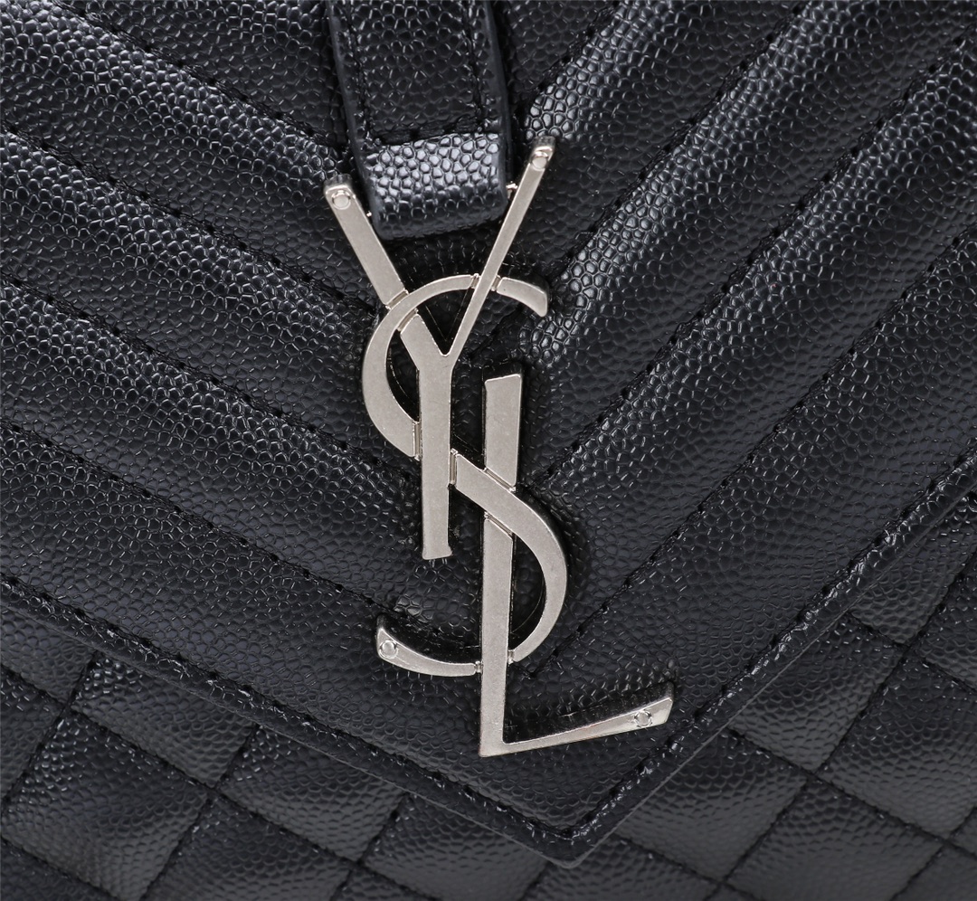 Saint Laurent Envelope Small Quilted Grain De Poudre Embossed Leather Silver Hardware Crossbody Bag Black 21cm 600195BOW921000 - Image 9