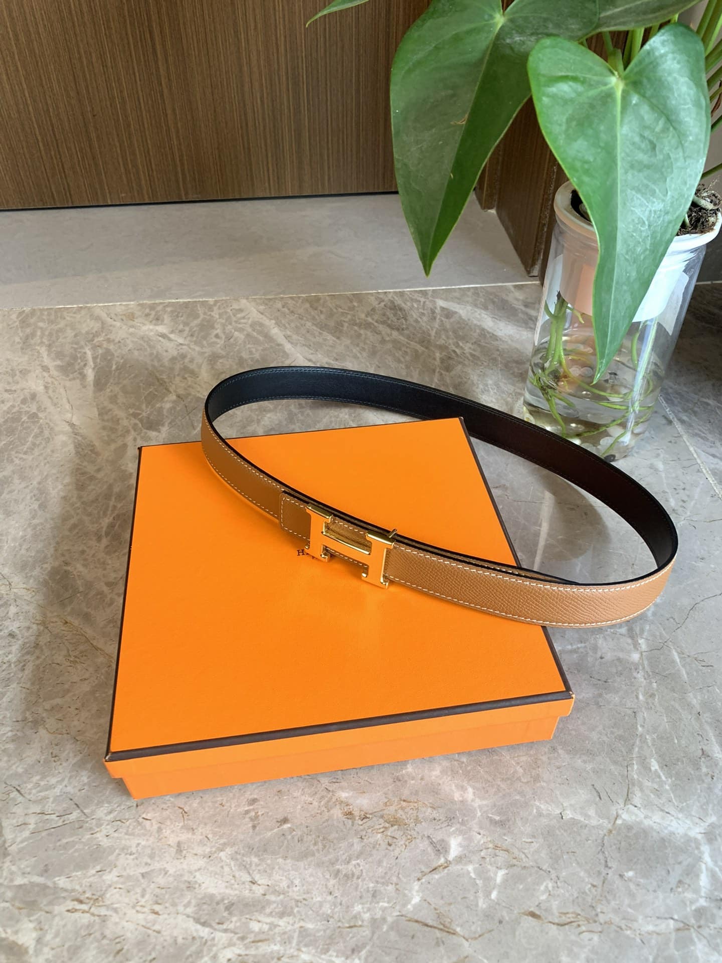 Hermes Mini H Belt Buckle And Reversible Leather Strap Gold Brown 24mm H079645CC06 - Image 3