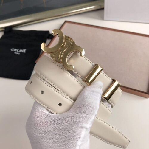 Alternative view of Celine Small Triomphe White Belt In Natutal Calfskin Gold Metal