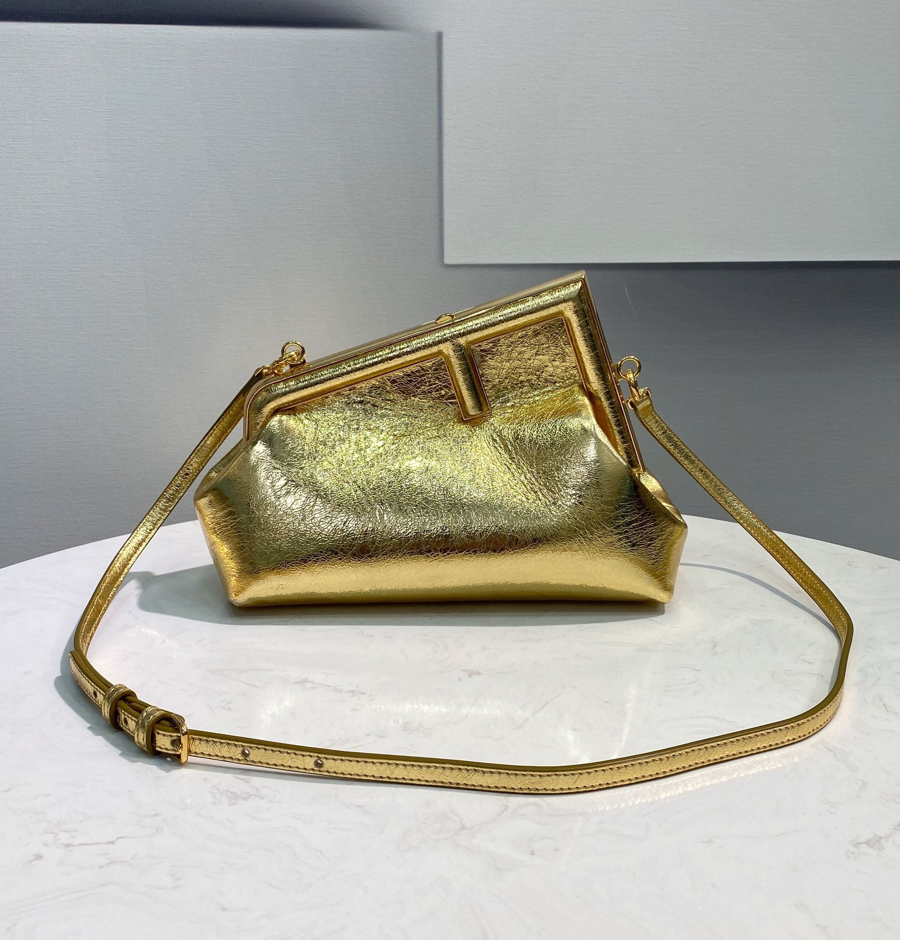 Fendi First Small Laminate Leather Clutch Gold 24cm 8BP129AISPF0RXU - Image 4