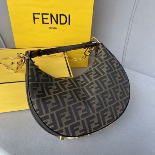 Alternative view of Fendigraphy Small Vintage Gold Metal Leather Bag 28Cm