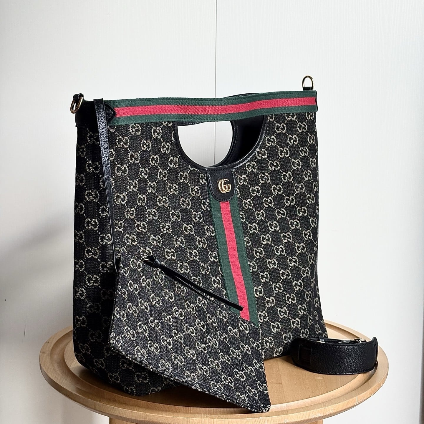Gucci Giglio Large GG Denim Tote Bag Black And White 39Cm 865452 UN3AG 1099 - Image 3