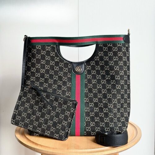 Alternative view of Gucci Giglio Large GG Denim Tote Bag Black And White 39Cm ‎865452 UN3AG 1099