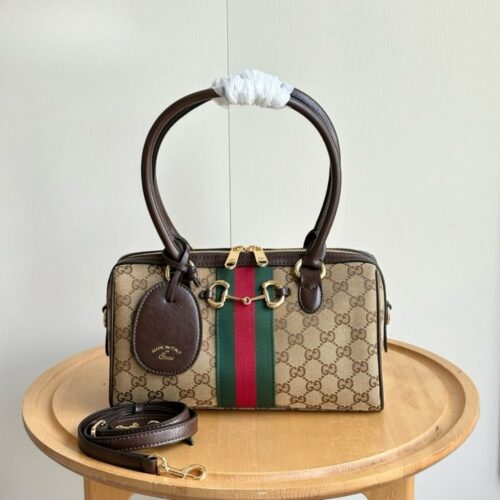 Alternative view of Gucci Borsetto Medium GG Canvas Boston Bag Sand And Dark Brown 28Cm 866732 FAFV9 9653