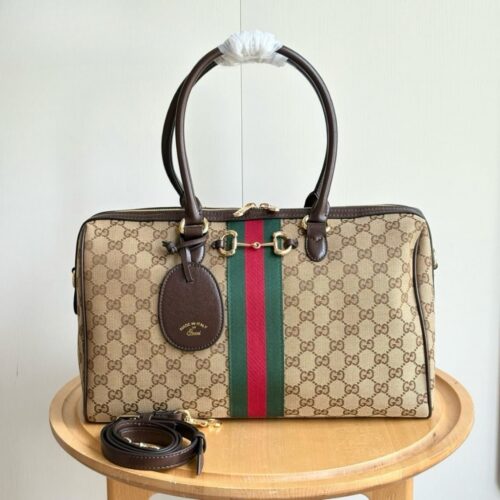Alternative view of Gucci Borsetto Large GG Canvas Boston Bag Sand And Dark Brown 38Cm 866734 FAFV9 9653