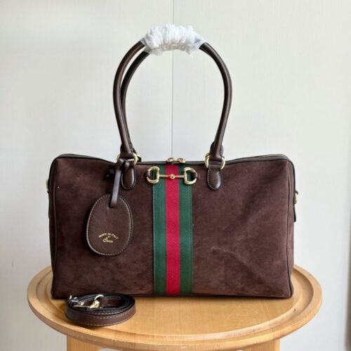 Alternative view of Gucci Borsetto Large Suede Boston Bag Dark Brown 38Cm 866734 AAGIR 2146