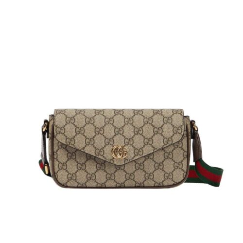 Gucci Ophidia Mini GG Supreme Canvas Shoulder Bag Beige Ebony 22Cm