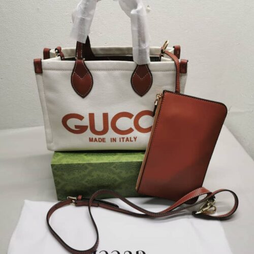 Alternative view of Gucci Medium Cotton Linen Canvas Tote Bag Beige And Brown 28Cm 772144 Facul 8451