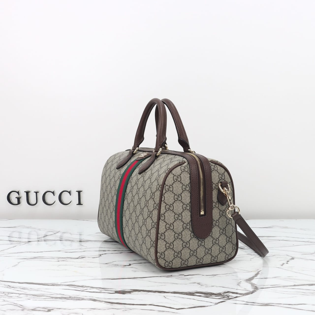 Gucci Ophidia Large Boston Bag Beige And Dark Brown 30cm 836824 FAE0J 9867 - Image 4
