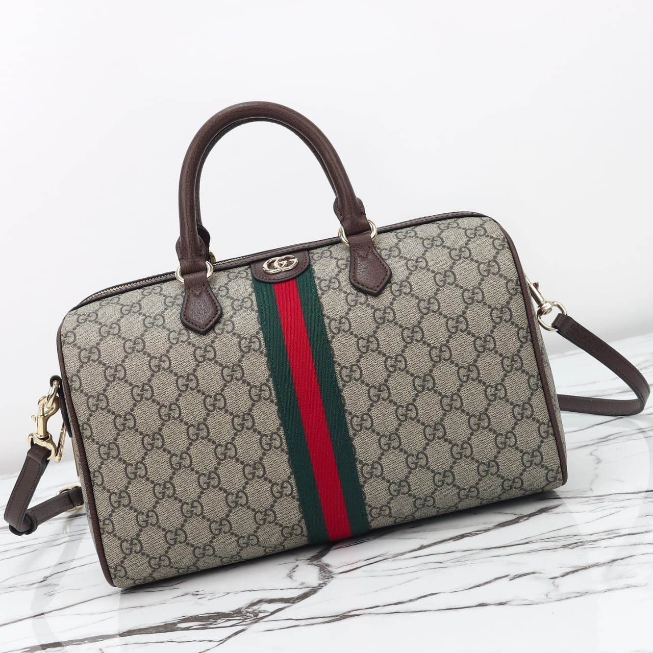 Gucci Ophidia Large Boston Bag Beige And Dark Brown 30cm 836824 FAE0J 9867 - Image 3