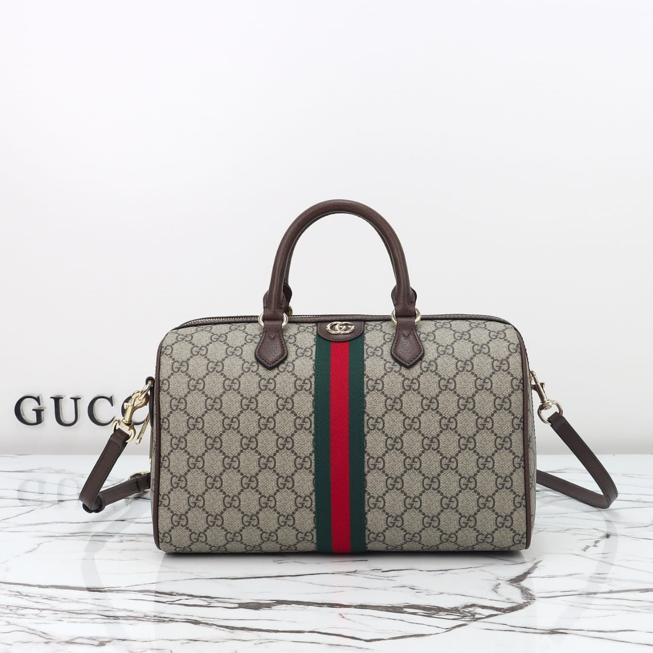 Gucci Ophidia Large Boston Bag Beige And Dark Brown 30cm 836824 FAE0J 9867 - Image 2