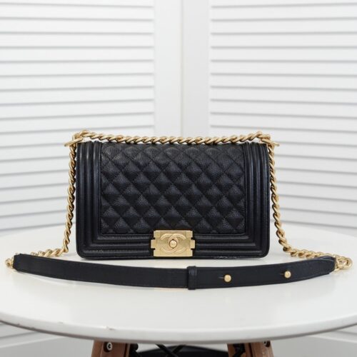 Alternative view of Chanel Boy Medium Handbag Grained And Gold Tone Metal Black 25Cm