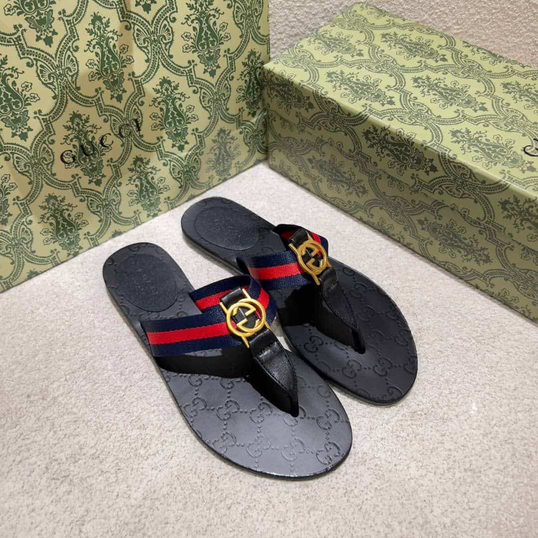 Gucci GG Thong Web Canvas Sandal Navy Blue 0B7N0 7100 - Image 3