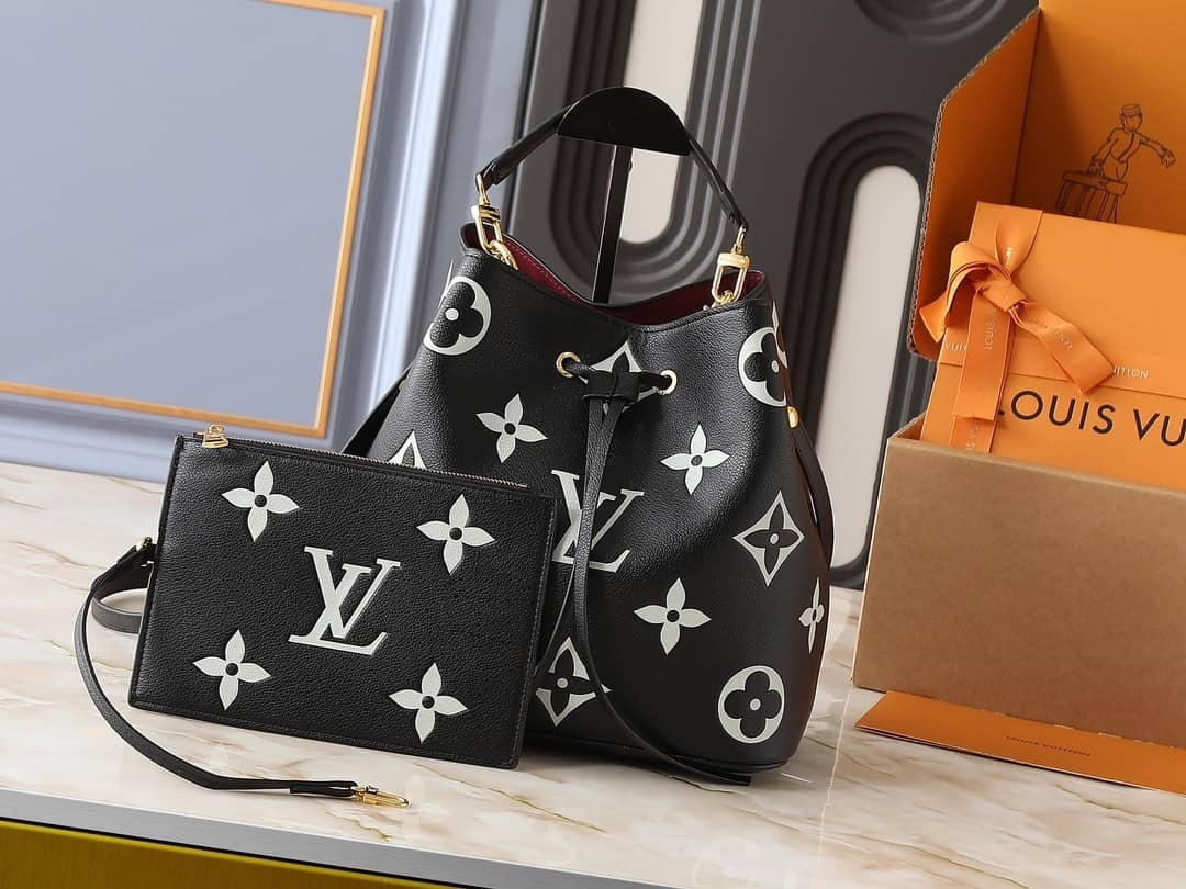 Louis Vuitton Néonoé MM Bicolor Monogram Empreinte Bucket Bag Black White 26cm M45497 - Image 2