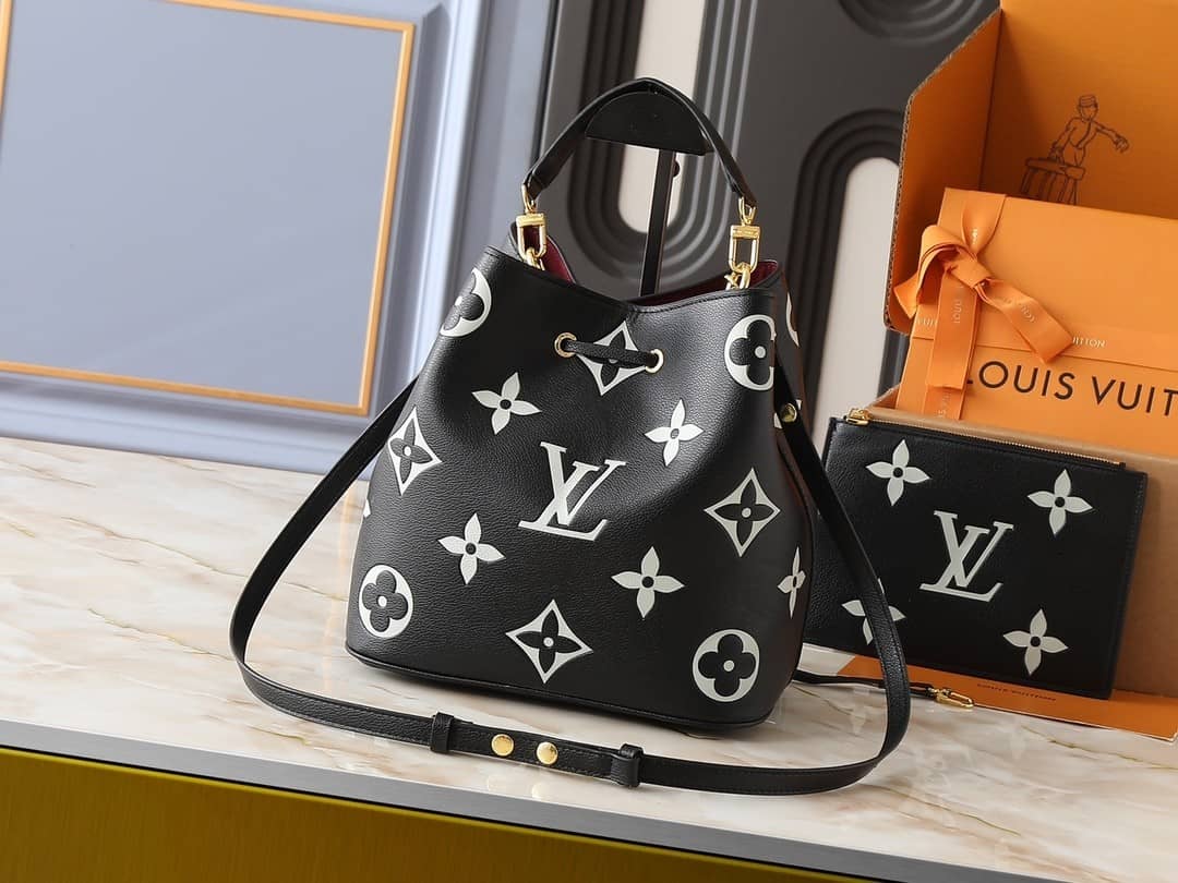 Louis Vuitton Néonoé MM Bicolor Monogram Empreinte Bucket Bag Black White 26cm M45497 - Image 3