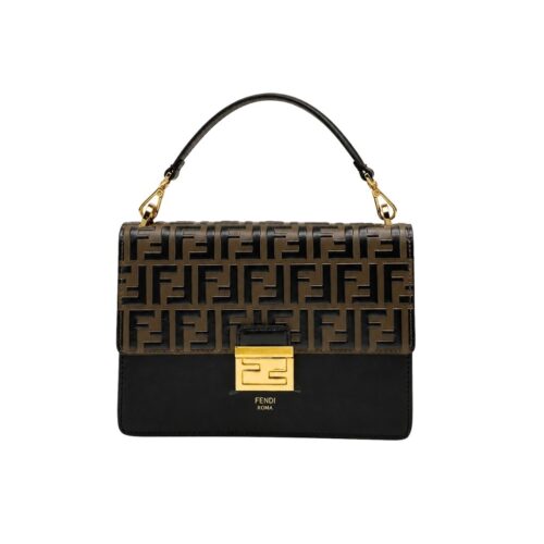Fendi Kan I Medium FF Leather Shoulder Bag Black and Brown 25Cm 8BT315A5TZF13WB