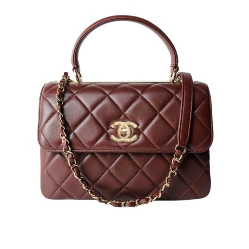Chanel Trendy CC Medium Smooth Leather Handle Bags Burgundy 25cm