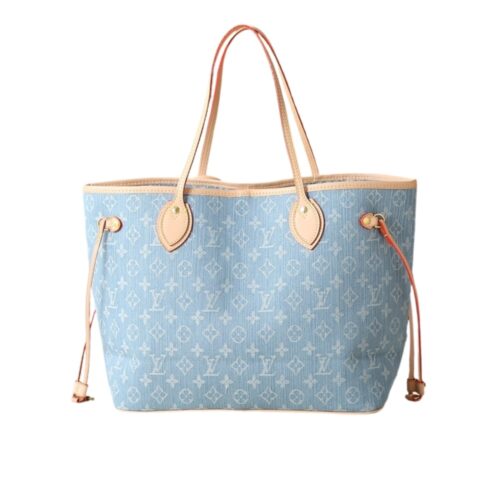 Louis Vuitton Neverfull MM Tote Bag Denim Light Blue 31Cm