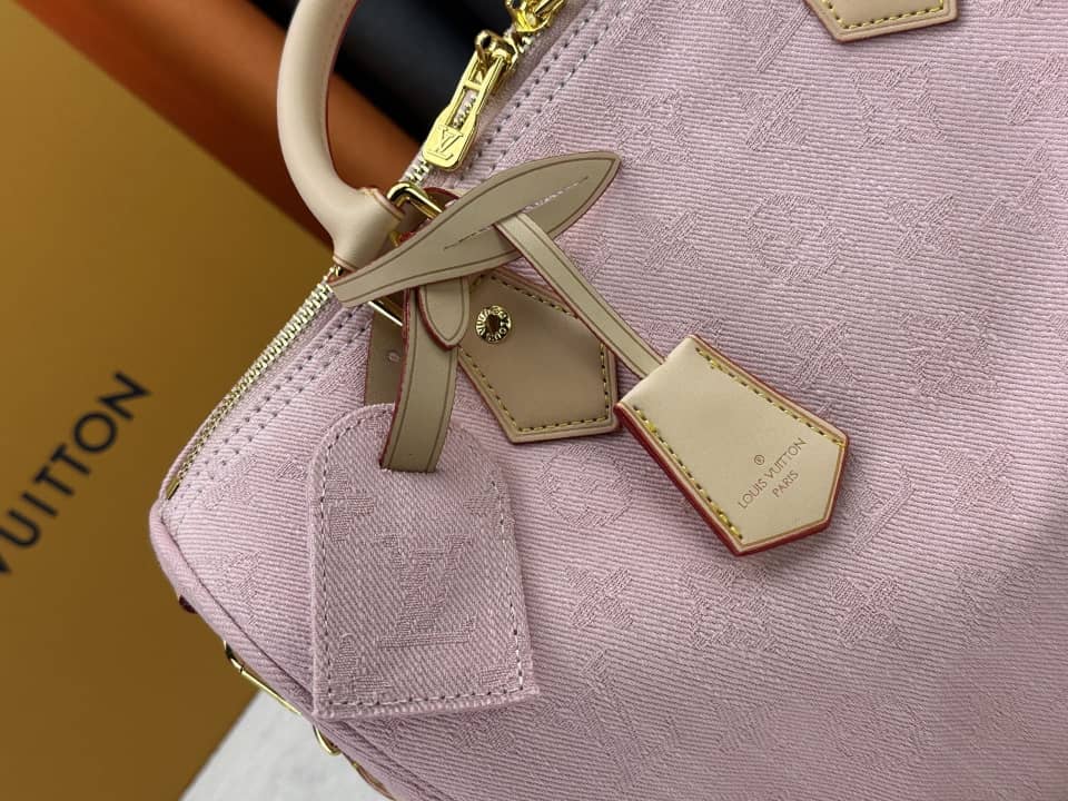 Louis Vuitton Speedy Soft 30 Monogram Denim Top Handle Bag Washed Pink 30Cm - Image 4