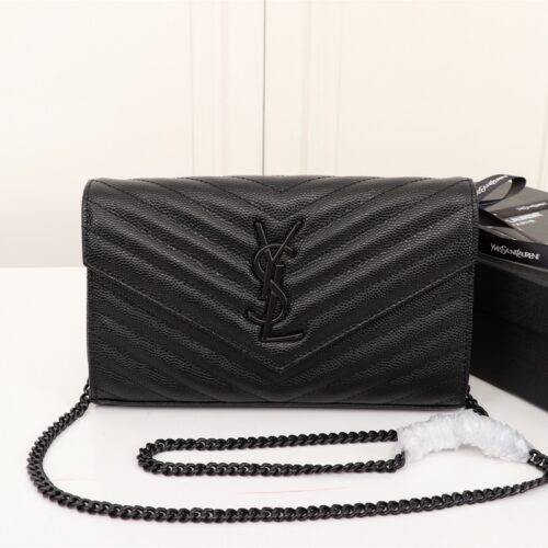 Alternative view of Saint Laurent Cassandre Matelassé Grain De Poudre Embossed Chain Wallet Black Noir 22Cm 377828Bow081000