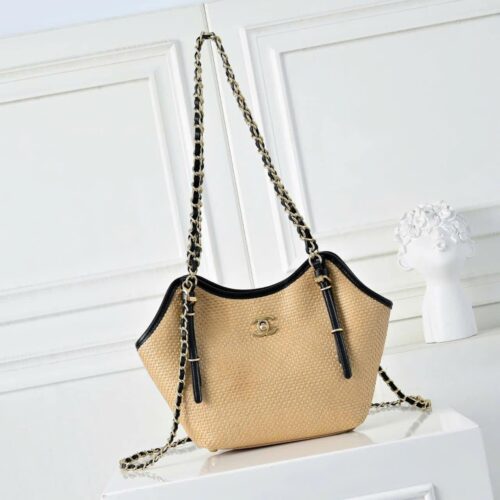 Alternative view of Chanel Shopping Bag Medium Braided Raffia Tote Bag Beige 30cm