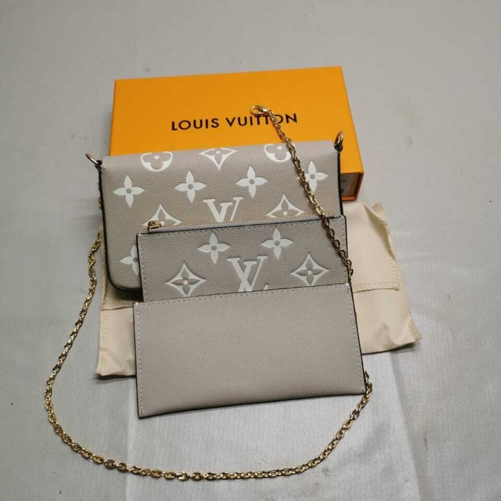 Louis Vuitton Félicie Pochette Monogram Empreinte Leather Crossbody Bags Grey 21cm M82610 - Image 4