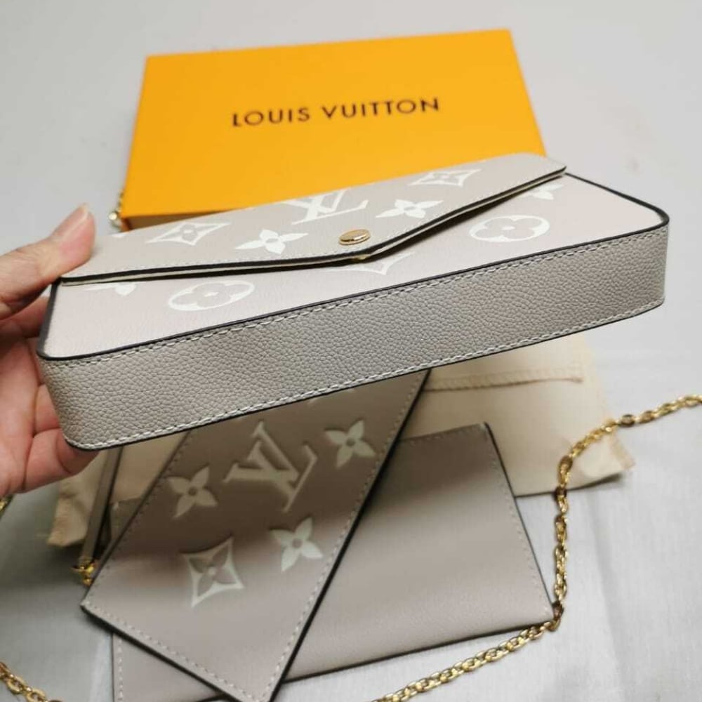 Louis Vuitton Félicie Pochette Monogram Empreinte Leather Crossbody Bags Grey 21cm M82610 - Image 3