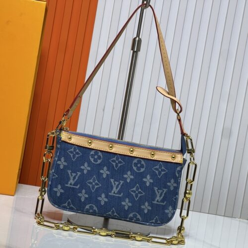 Alternative view of Louis Vuitton Pochette Accessoires Small Monogram Denim Shoulder Bag Blue 22cm