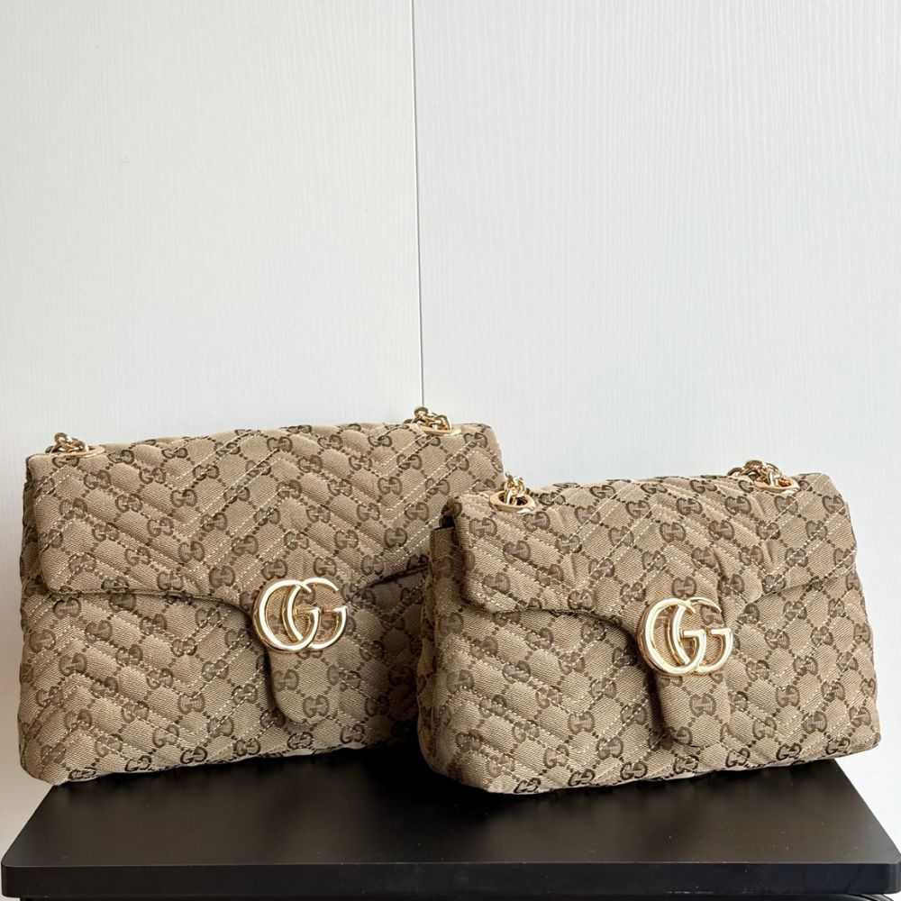 Gucci GG Marmont Medium GG Canvas Shoulder Bag Sand And Dark Brown 31Cm 850676 FAF05 9651 - Image 10