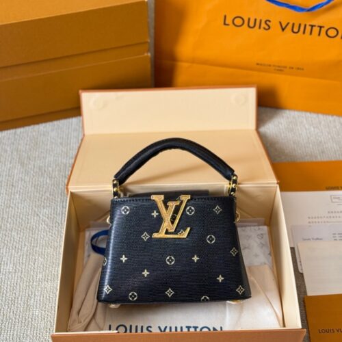 Alternative view of Louis Vuitton Capucines Mini Lizard Leather Handle Bag Black 20cm