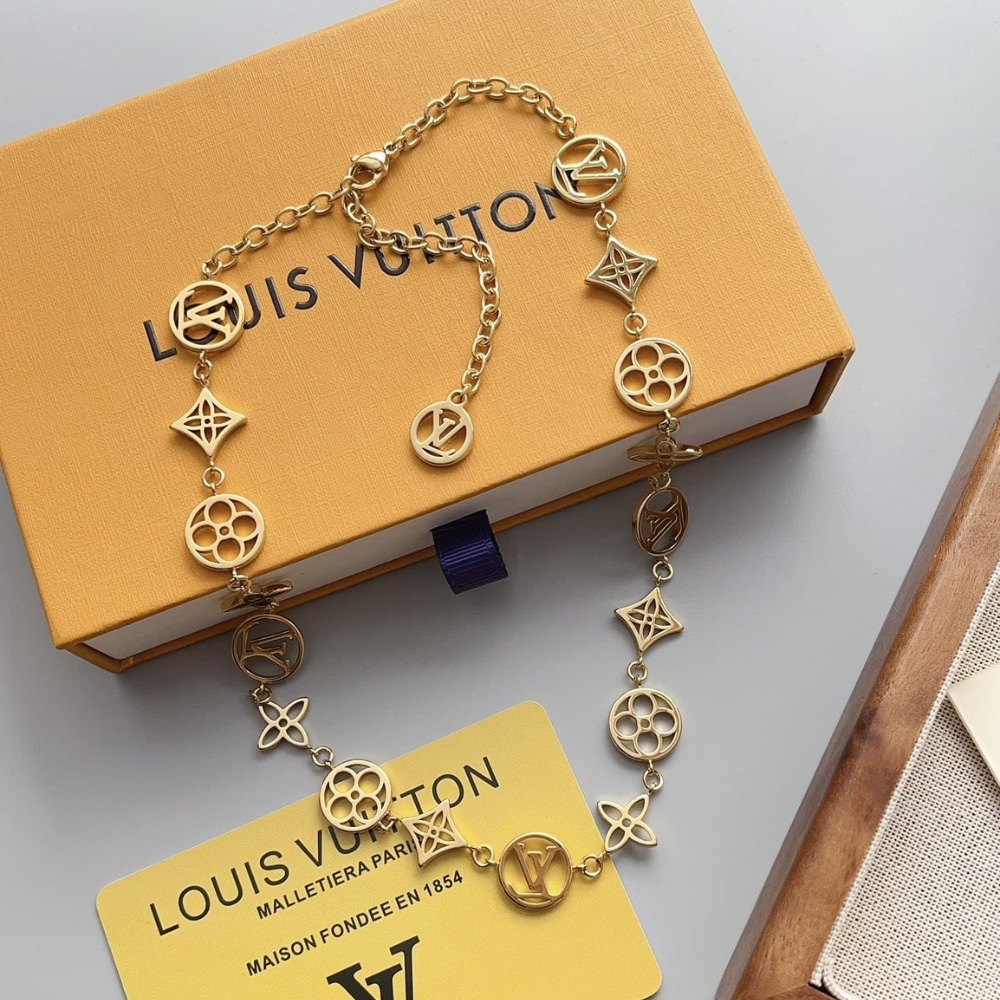 Louis Vuitton LV Lace Gold Tone Metal Necklace M01057 - Image 2
