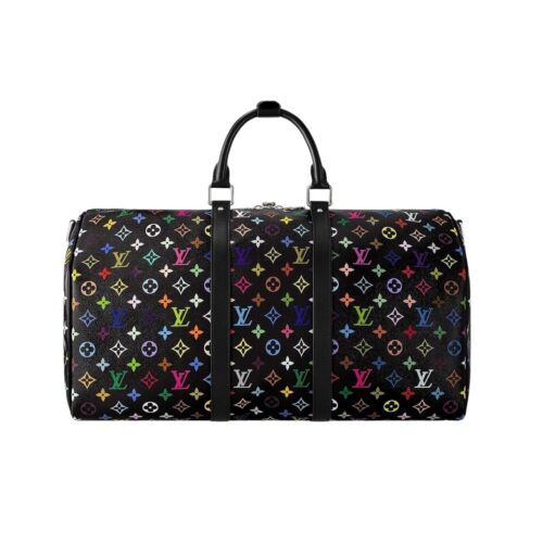 Louis Vuitton X Takashi Murakami Keepall Bandoulière 50 Monogram Canvas Shoulder Bag Black Multicolored 50Cm M13745