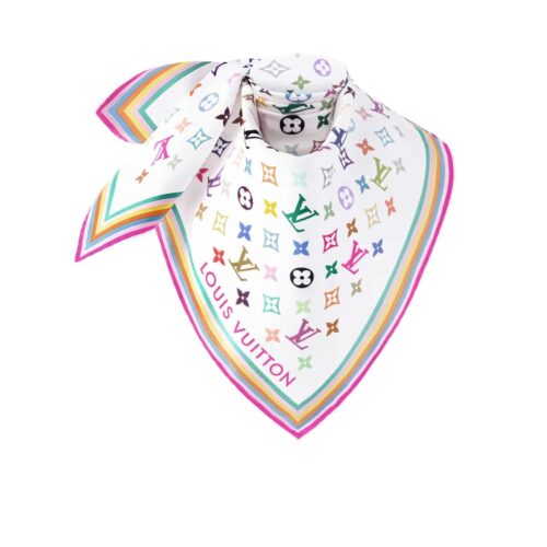 Louis Vuitton X Murakami Monogram Multicolor Printed Silk Square Scarf White 90Cm M94967