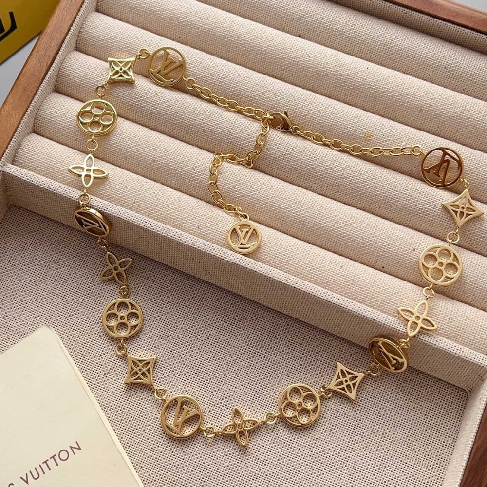 Louis Vuitton LV Lace Gold Tone Metal Necklace M01057 - Image 4