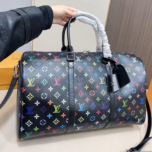 Alternative view of Louis Vuitton X Takashi Murakami Keepall Bandoulière 50 Monogram Canvas Shoulder Bag Black Multicolored 50Cm M13745