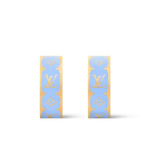 Louis Vuitton Nanogram Enamel Gold Tone Earrings Blue M01832