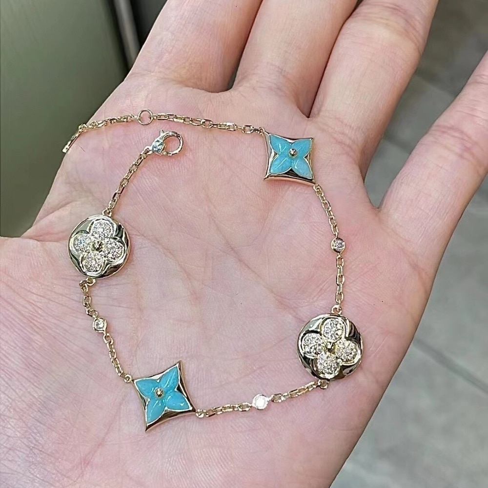 Louis Vuitton Color Blossom BB Amazonite And Diamond Bracelet Gold Blue Q05979 - Image 5