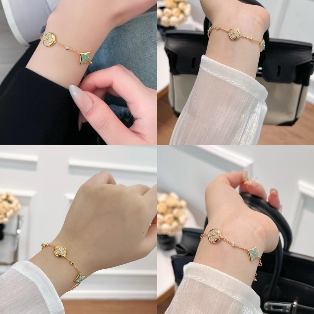 Louis Vuitton Color Blossom BB Amazonite And Diamond Bracelet Gold Blue Q05979 - Image 6