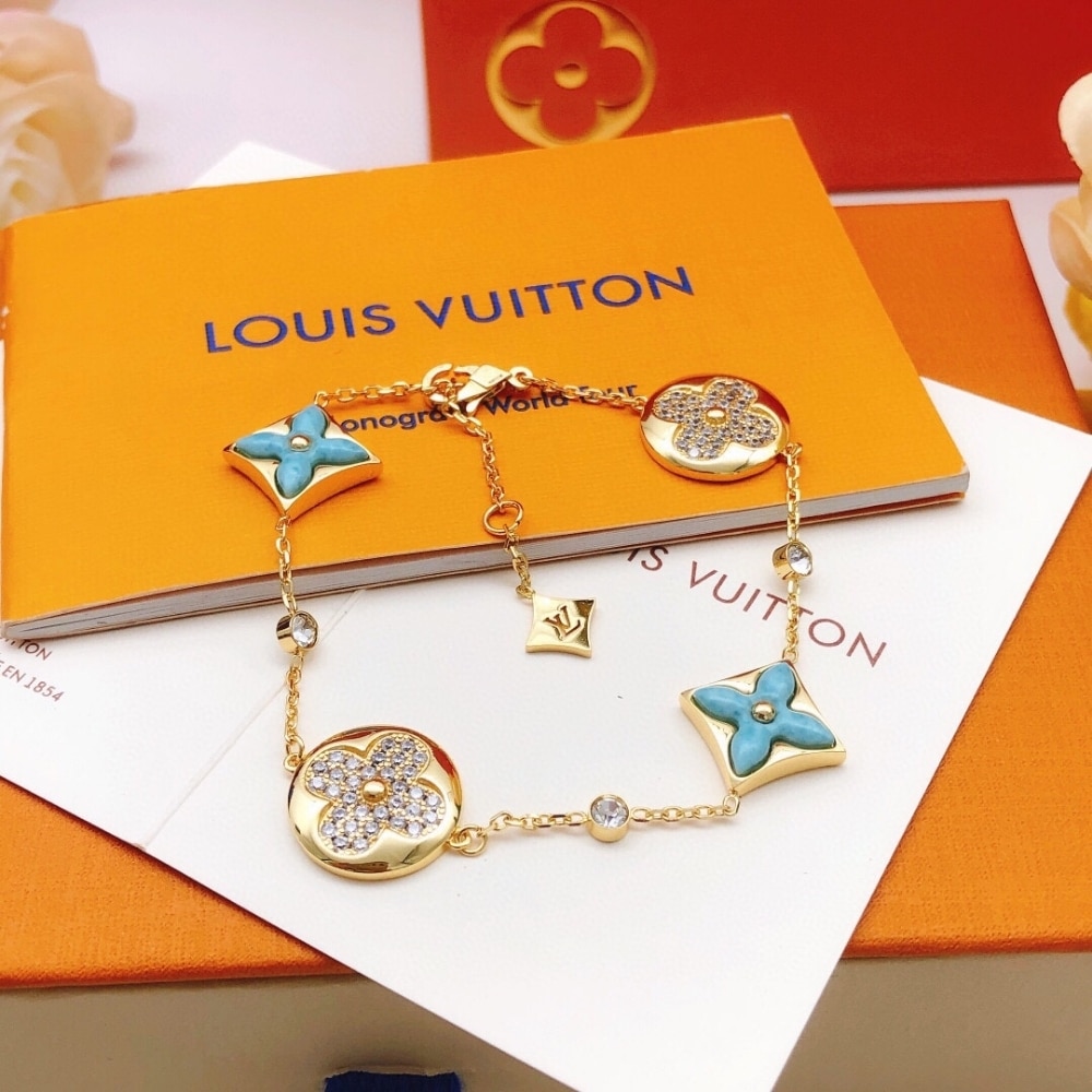 Louis Vuitton Color Blossom BB Amazonite And Diamond Bracelet Gold Blue Q05979 - Image 3