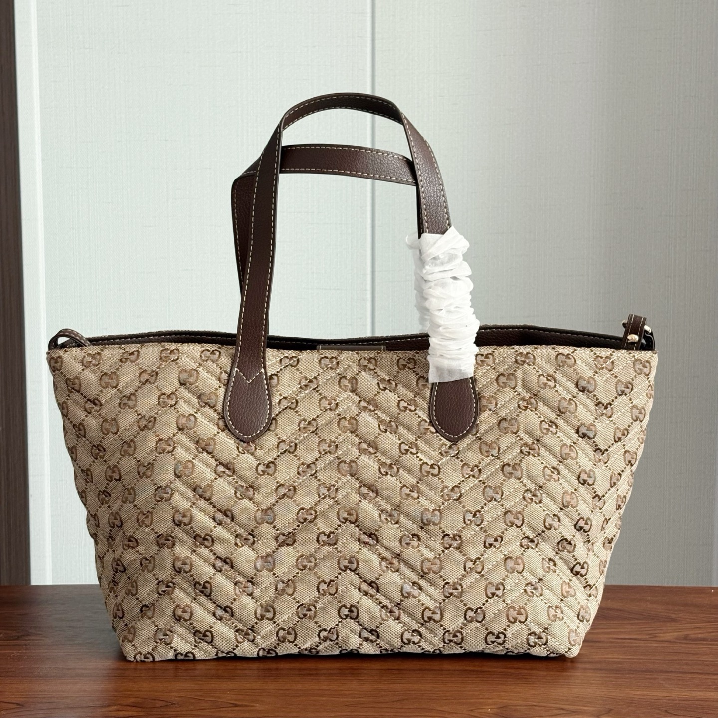 Gucci Marmont Medium GG Canvas Tote Bag Sand And Dark Brown 30cm 855279 FAF05 9651 - Image 4