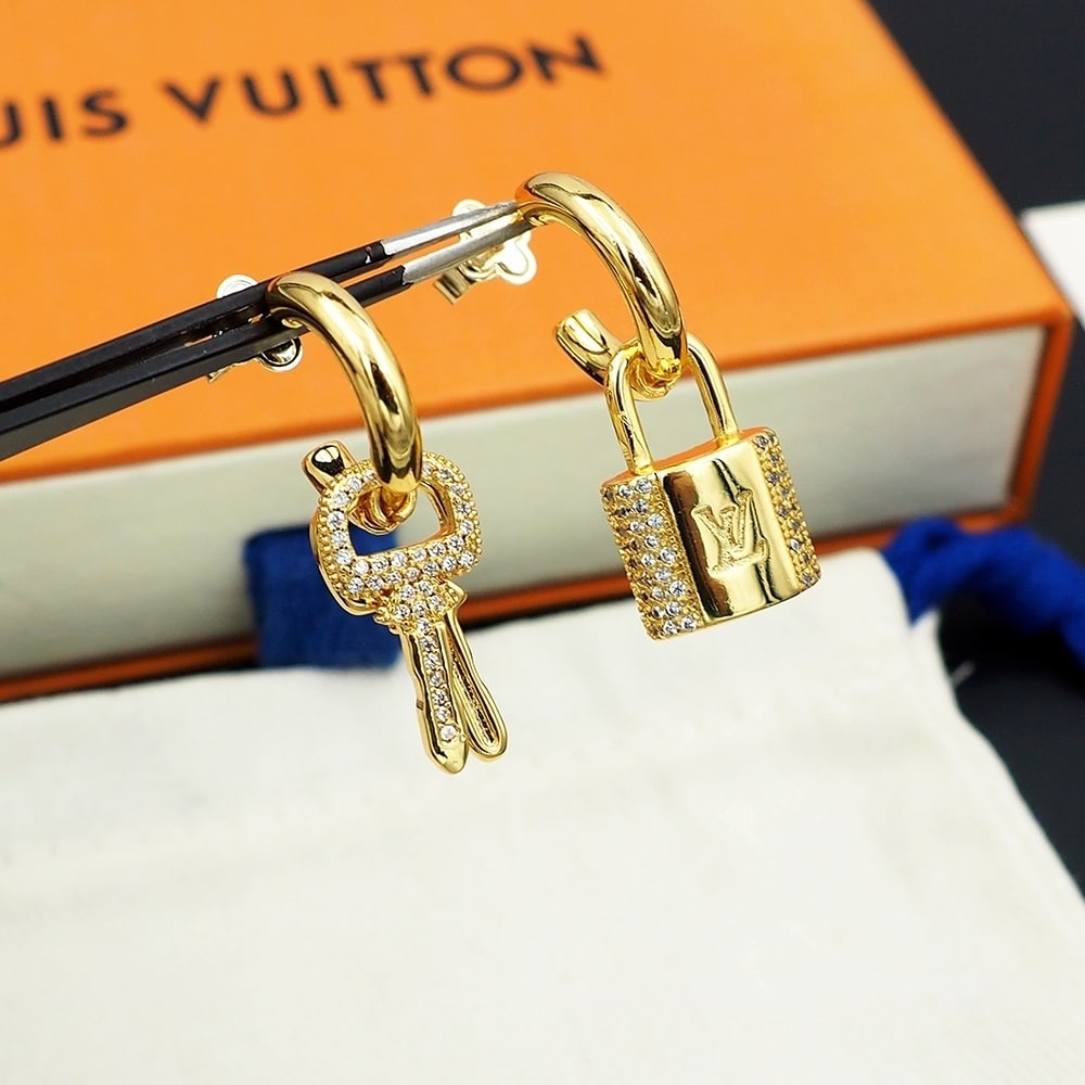 Louis Vuitton LV Padlock Gold Tone Metal Earrings M01583 - Image 3