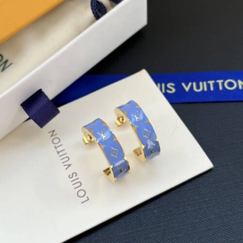 Alternative view of Louis Vuitton Nanogram Enamel Gold Tone Earrings Blue M01832