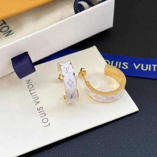 Alternative view of Louis Vuitton Nanogram Enamel Gold Tone Earrings White M01830